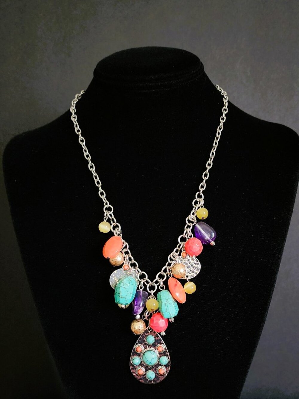 NWT Chico’s Southwest Statement Fringe Necklace Turquoise & Coral Boho Rare